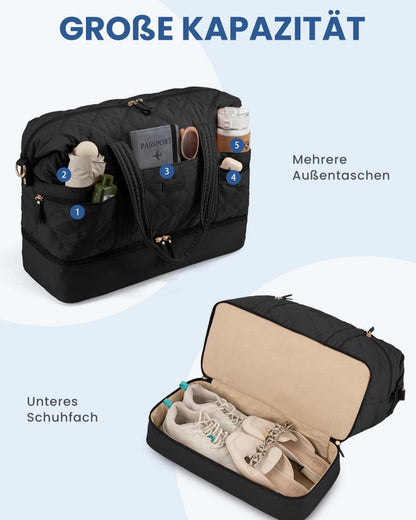 Große LOVEVOOK Reisetasche Damen in Schwarz mit Schuh- und