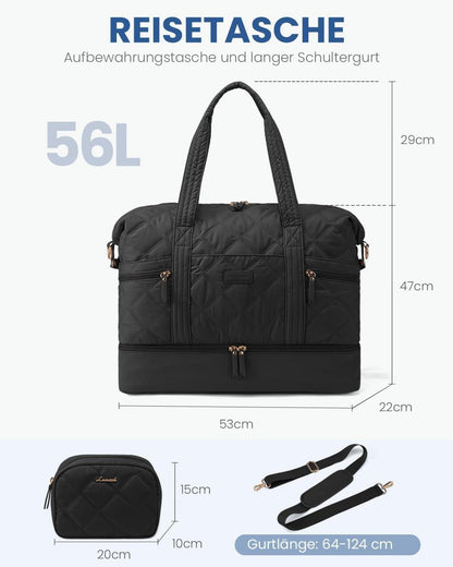 Leichte LOVEVOOK Reisetasche Damen, Groß Weekender, Schwarz