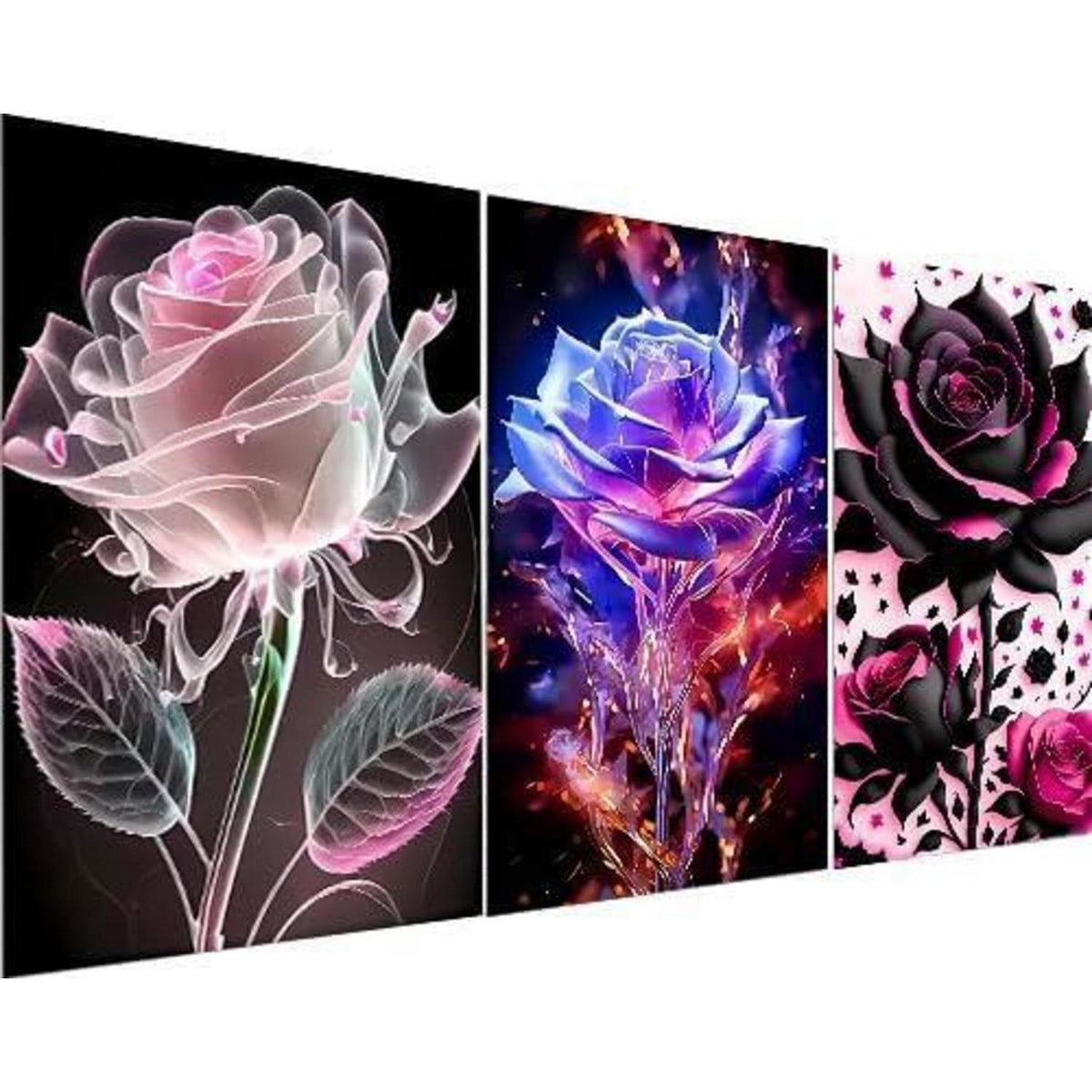 Diamond Painting Blumen 3er Set – Komplettes DIY Kit 30x40 cm