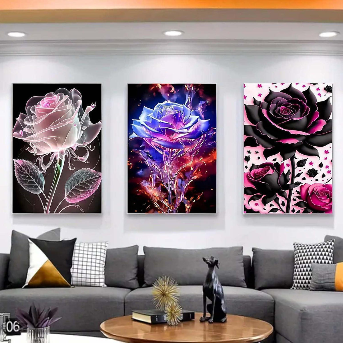 Diamond Painting Blumen 3er Set – Komplettes DIY Kit 30x40 cm