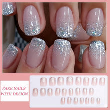 Rosa Glitzer Press On Nails - 24 Stück French Design