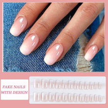Kurze Eckige French Press on Nails Rosa Weiß Farbverlauf