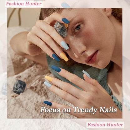 Kurze Eckige French Press on Nails Rosa Weiß Farbverlauf