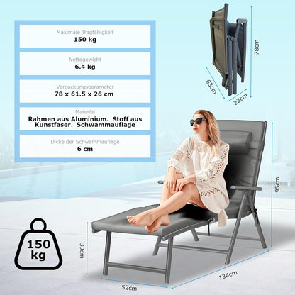 Klappbare Sonnenliege mit dickem Kissen und Aluminiumgestell