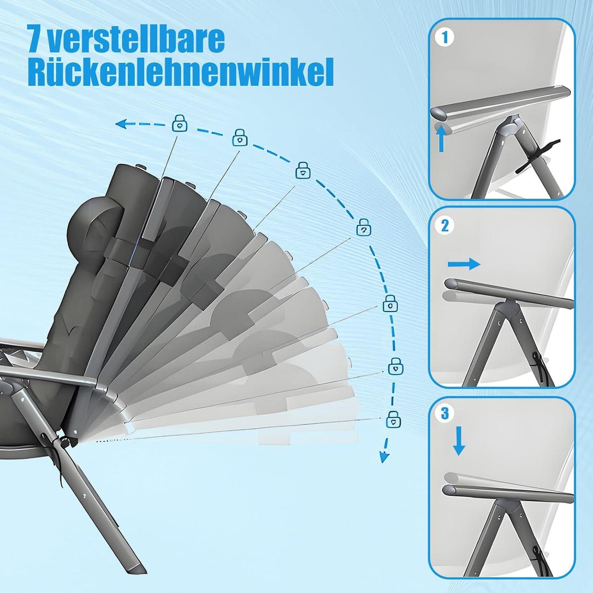 Sonnenliege klappbar mit 6cm Matratze rostfreiem Aluminium bis