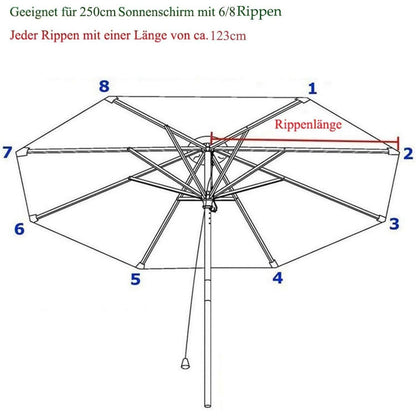 Sonnenschirm Ersatzbezug 250cm 8 Streben Anthrazit UV80+ Wasserdicht