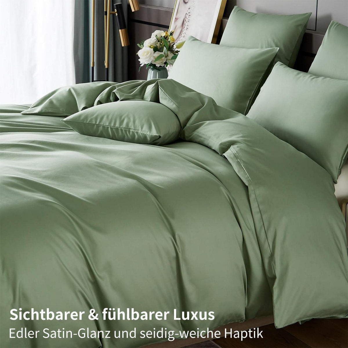 Mako Satin Bettwäsche Set 220x240 Grün – Weich & Kühlend