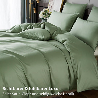 Mako Satin Bettwäsche Set 220x240 Grün – Weich & Kühlend