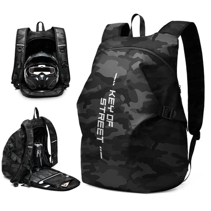 Motorrad Rucksack Wasserdicht mit Helmhalterung – Schwarz Camo L