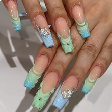 24er Set Glitzer Acrylnägel Sargform Butterfly Square Floral