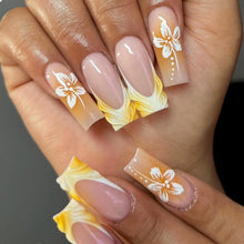 Lange Gelbe French Tip Acrylnägel 24 Stück Blumen Maniküre