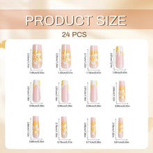 Lange Gelbe French Tip Acrylnägel 24 Stück Blumen Maniküre
