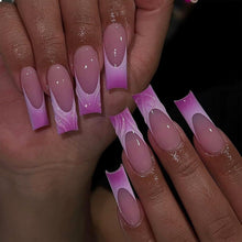 Lange Falsche Nägel Lila Pink French Tip 3D Design 24 Stück