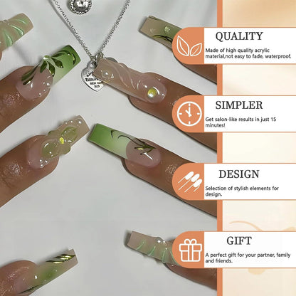 24 Stück GlamRays Grün French Tip Acrylnägel Handgemachte Falsche Nägel