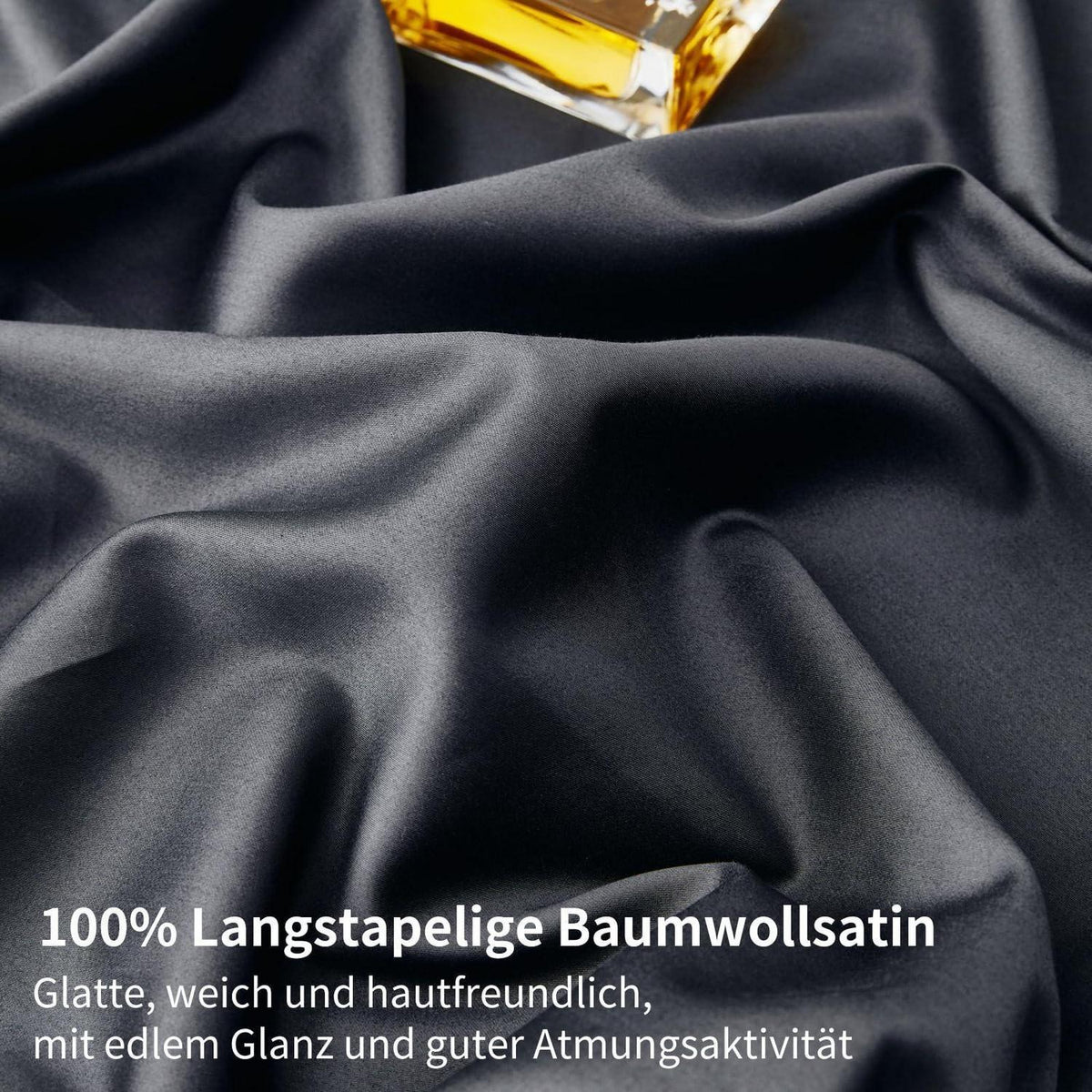Mako Satin Bettwäsche Dunkelgrau 220x240 - 3-teilig & Kühlend