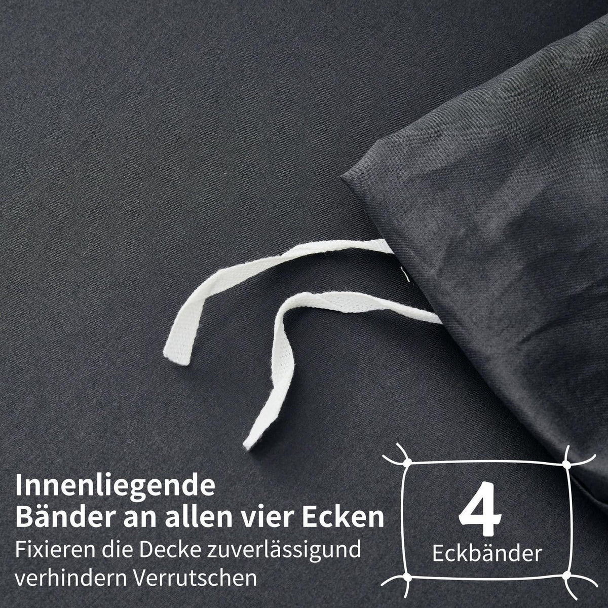Mako Satin Bettwäsche Dunkelgrau 220x240 - 3-teilig & Kühlend