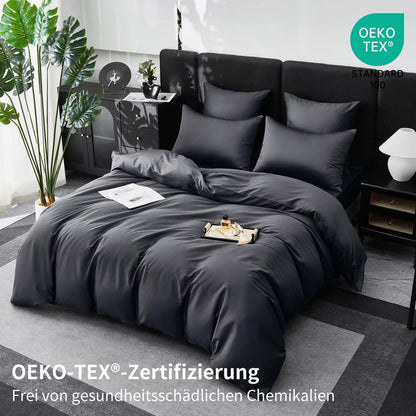 Mako Satin Bettwäsche Dunkelgrau 220x240 - 3-teilig & Kühlend