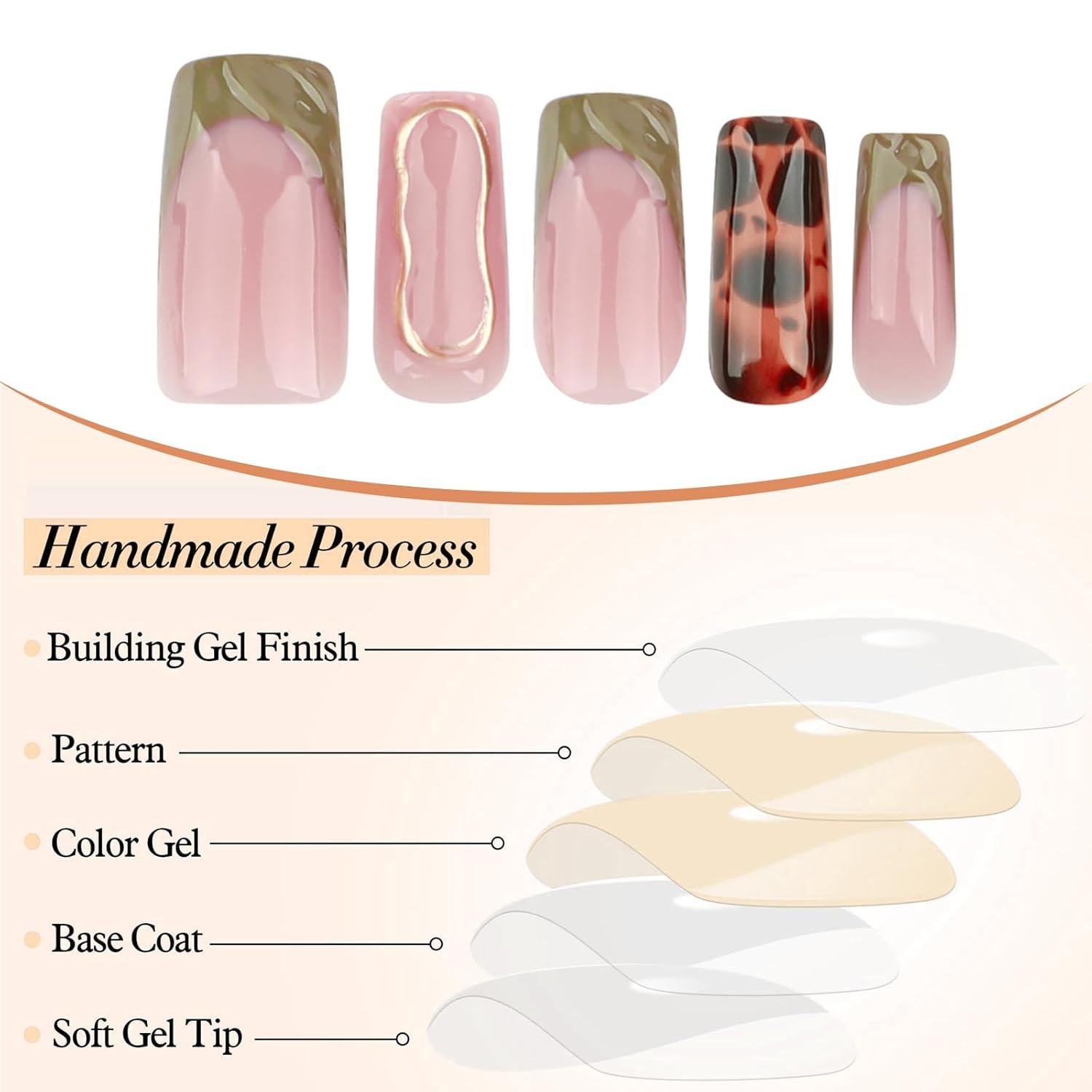 24 Stück Lange Quadratische Leopard Falsche Nägel French Tip Stick on Nägel