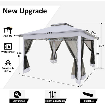 3x3 Gartenpavillon wasserdicht – Pop-Up Zelt mit Moskitonetz