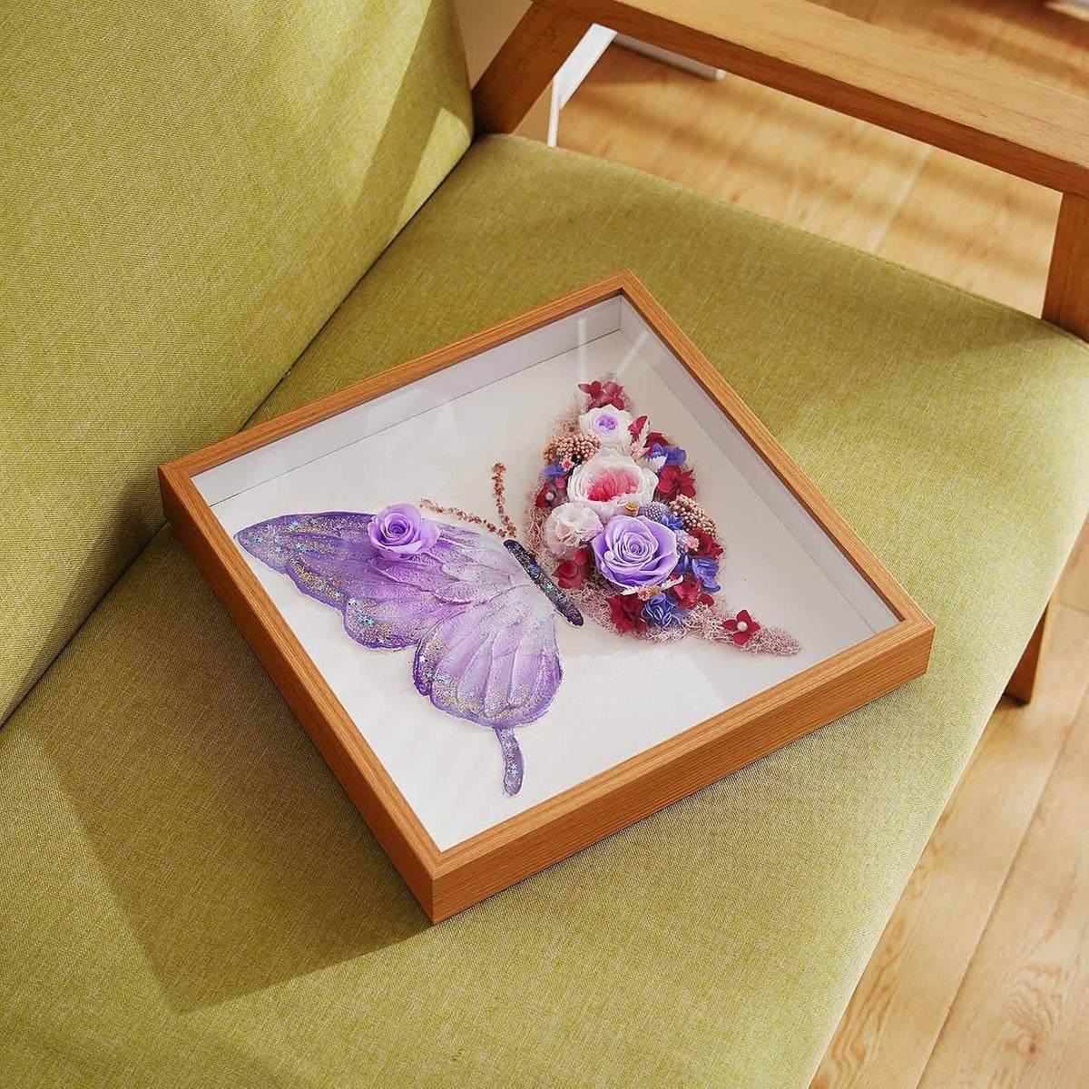 Ewige Rose Schmetterling Deko - Konservierte Blume Wandbild Lila