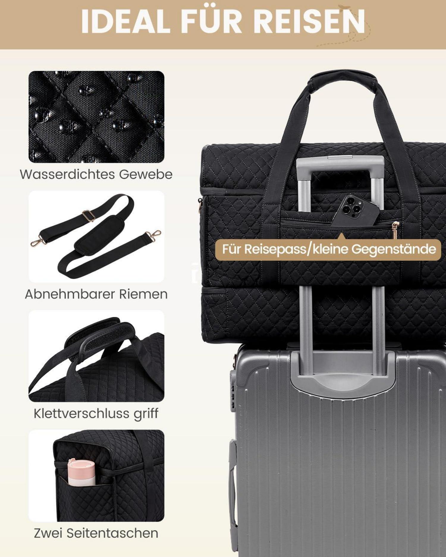 Reisetasche Damen mit Schuhfach, Große Öffnung Weekender