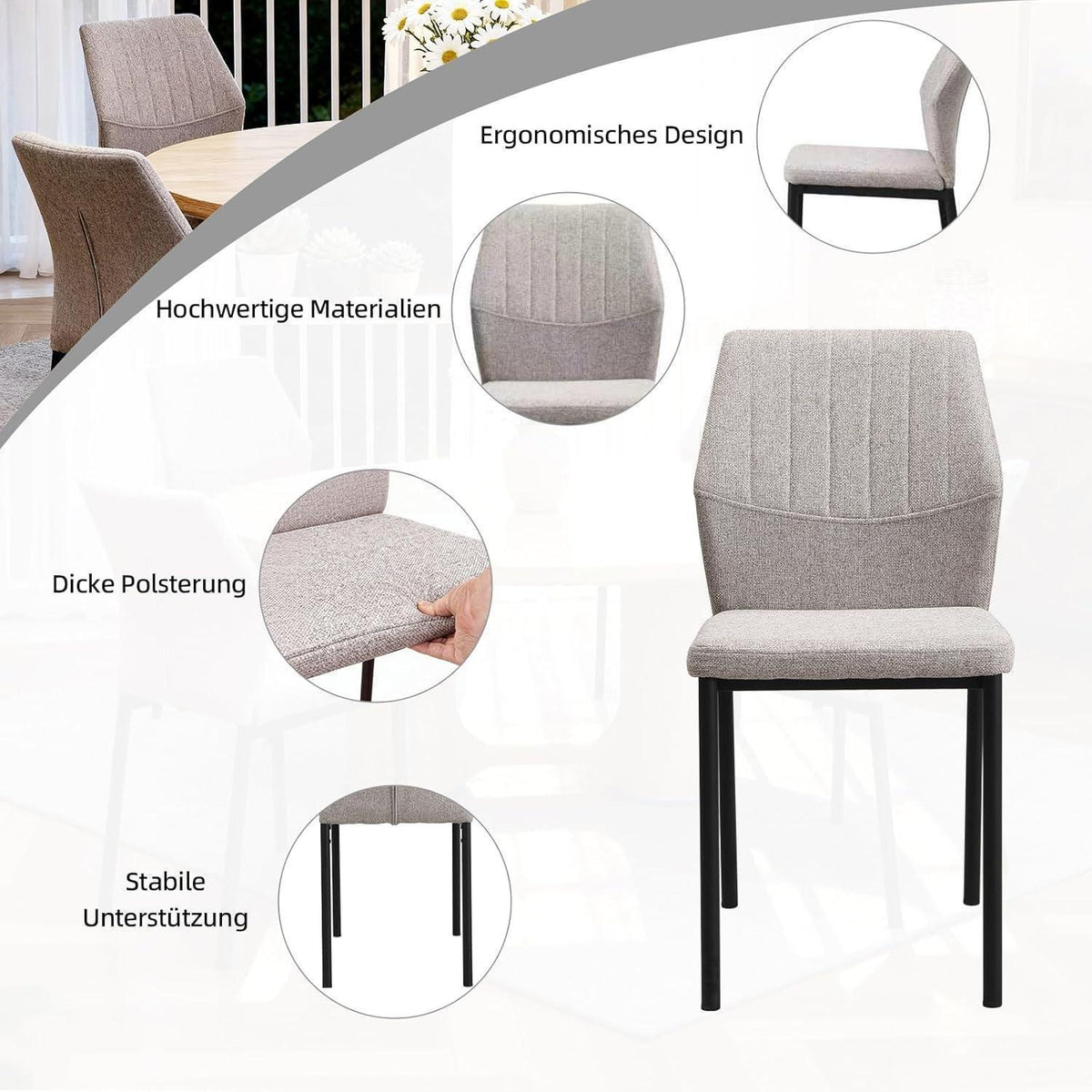 Esszimmerstühle 2er Set Beige – Polsterstühle für Küche & Wohnzimmer