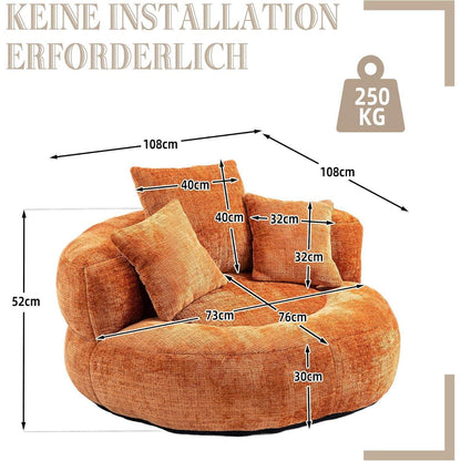 Lazy Sitzsack mit hohem Rücken & 3 Kissen – Orange