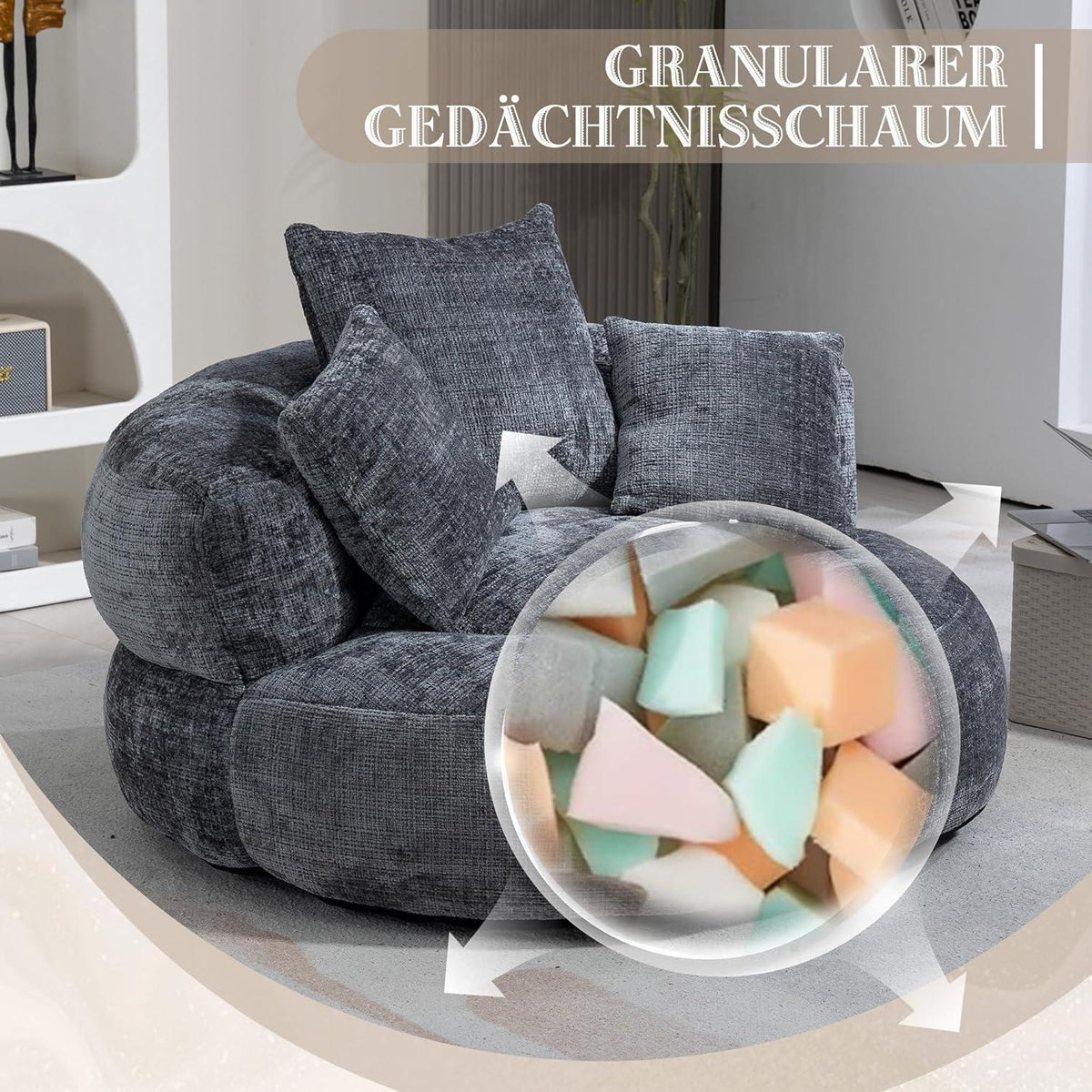 Lazy Sitzsack mit hohem Rücken – Bequemer Lounger für Wohnzimmer