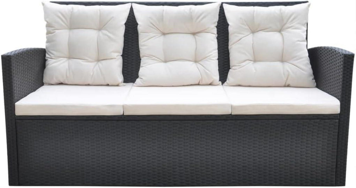 Garten Lounge Set mit Auflagen für 7 Personen Poly Rattan Schwarz