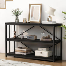 Konsolentisch Holz Schwarz Industrielles Design 3 Ebenen Bücherregal