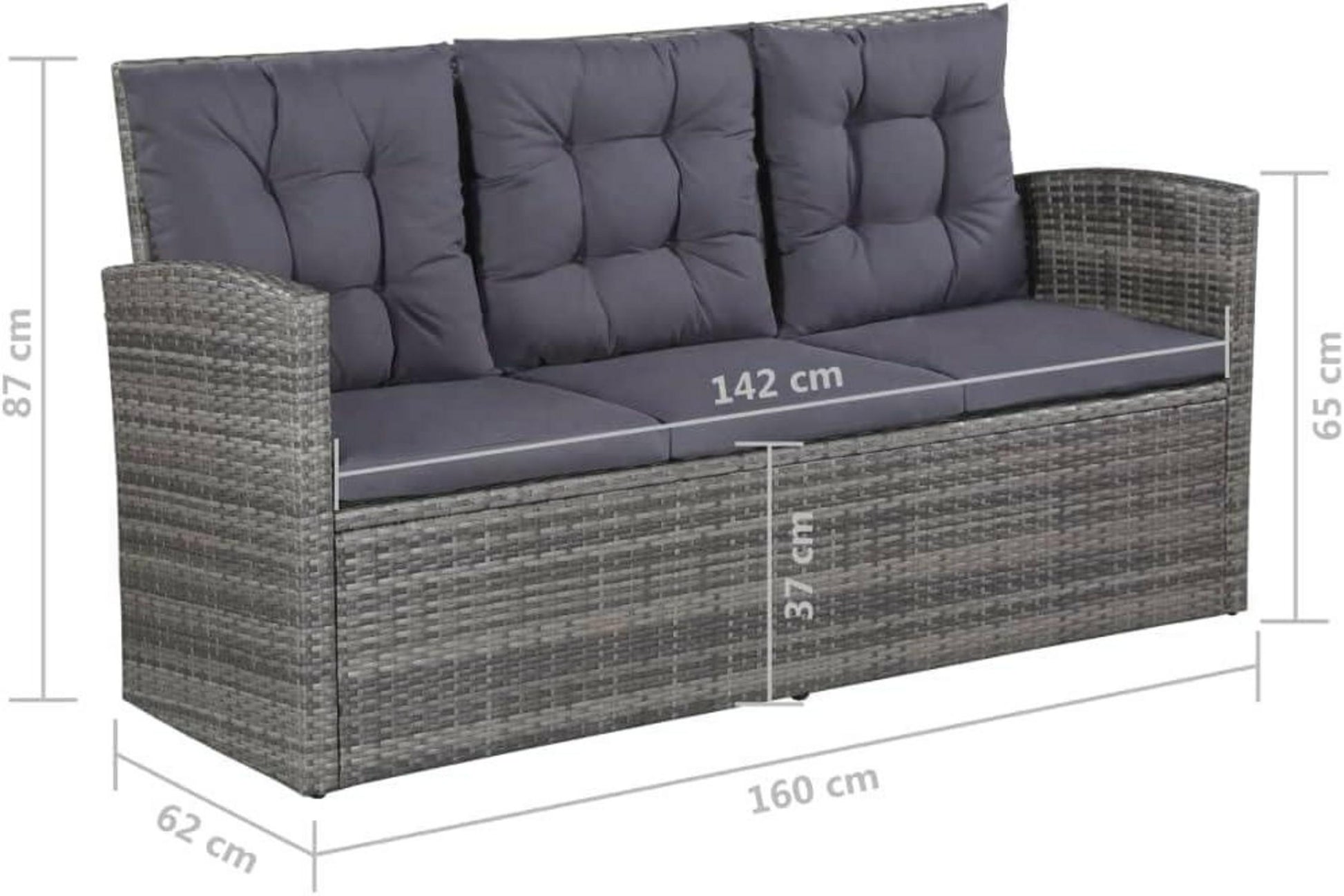 Garten Lounge Set 6 tlg. mit Auflagen - Rattan Grau Sitzgruppe bis 7 Personen