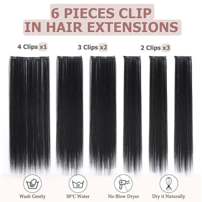 Haarverlängerung glatt, 65cm, Naturschwarz – 6 Teile