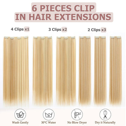 Haarverlängerung Clip-in glatt, 65cm Naturblond & Bleichblond