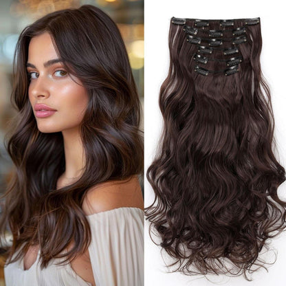 48cm gewellte Haarverlängerung Clip-in, mittelbraun