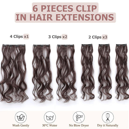 48cm gewellte Haarverlängerung Clip-in, mittelbraun