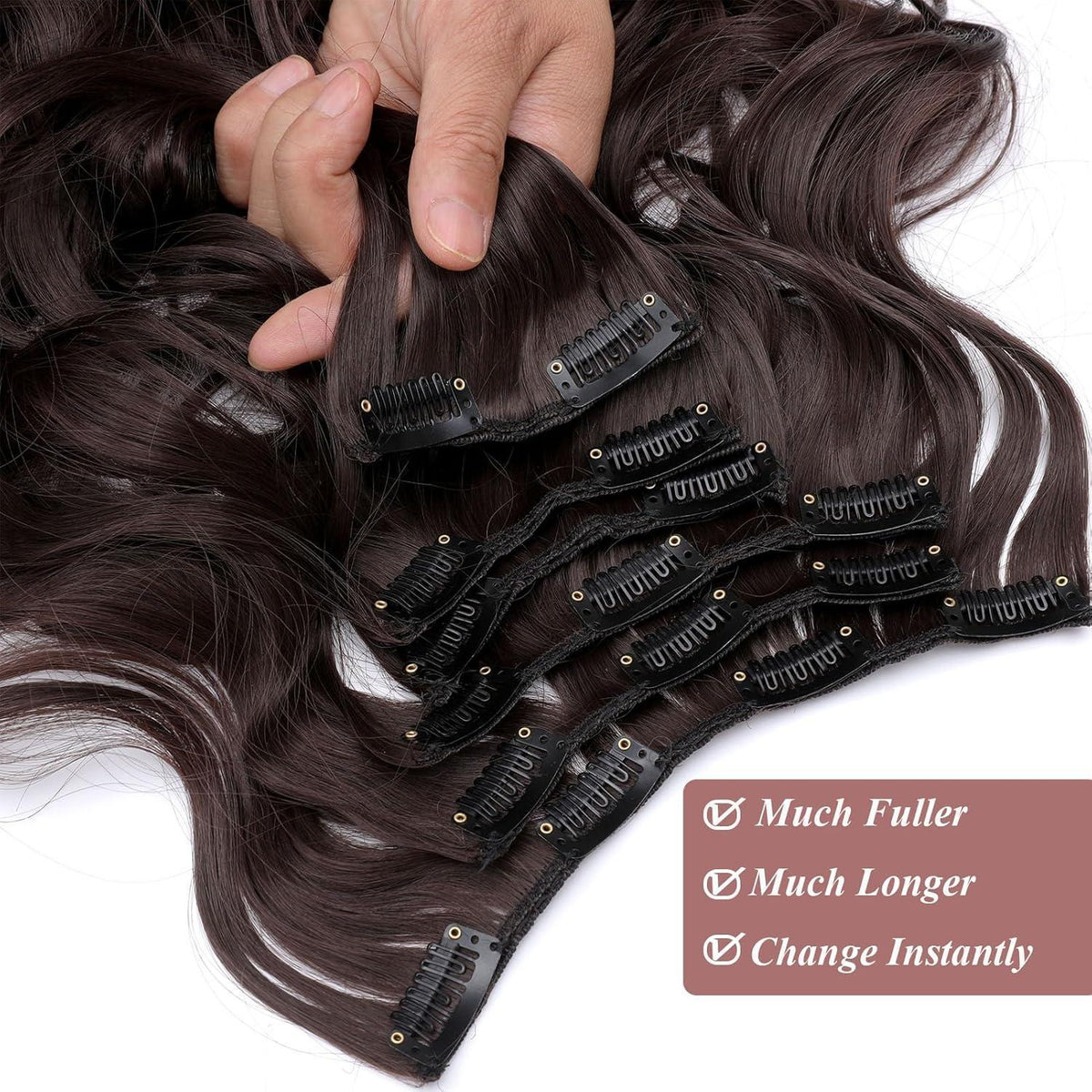 48cm gewellte Haarverlängerung Clip-in, mittelbraun