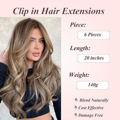 48cm gewellte Haarverlängerung Clip-in, mittelbraun