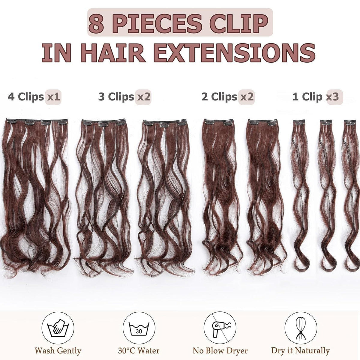 Welliges Haarverdichtung Clip-In – Dunkelbraun & Kastanienbraun