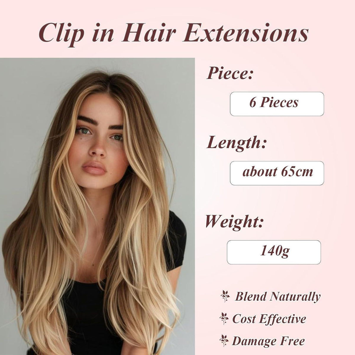 Dunkelbraune Haarverlängerung Clip-In 65cm – Synthetisch & Wiederverwendbar