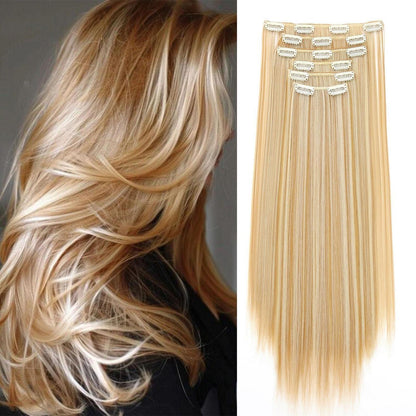 Haarverlängerung Clip-in glatt 65cm Dunkelblond & Bleichblond