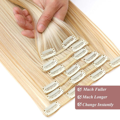 Haarverlängerung Clip-in glatt 65cm Dunkelblond & Bleichblond