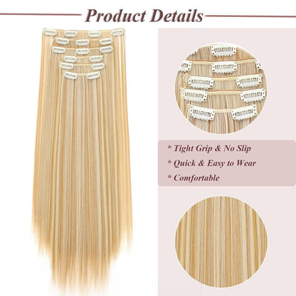Haarverlängerung Clip-in glatt 65cm Dunkelblond & Bleichblond