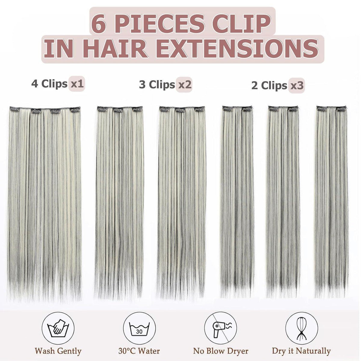 Haarverlängerung Clip-in glatt 65cm – Schwarz & Blond
