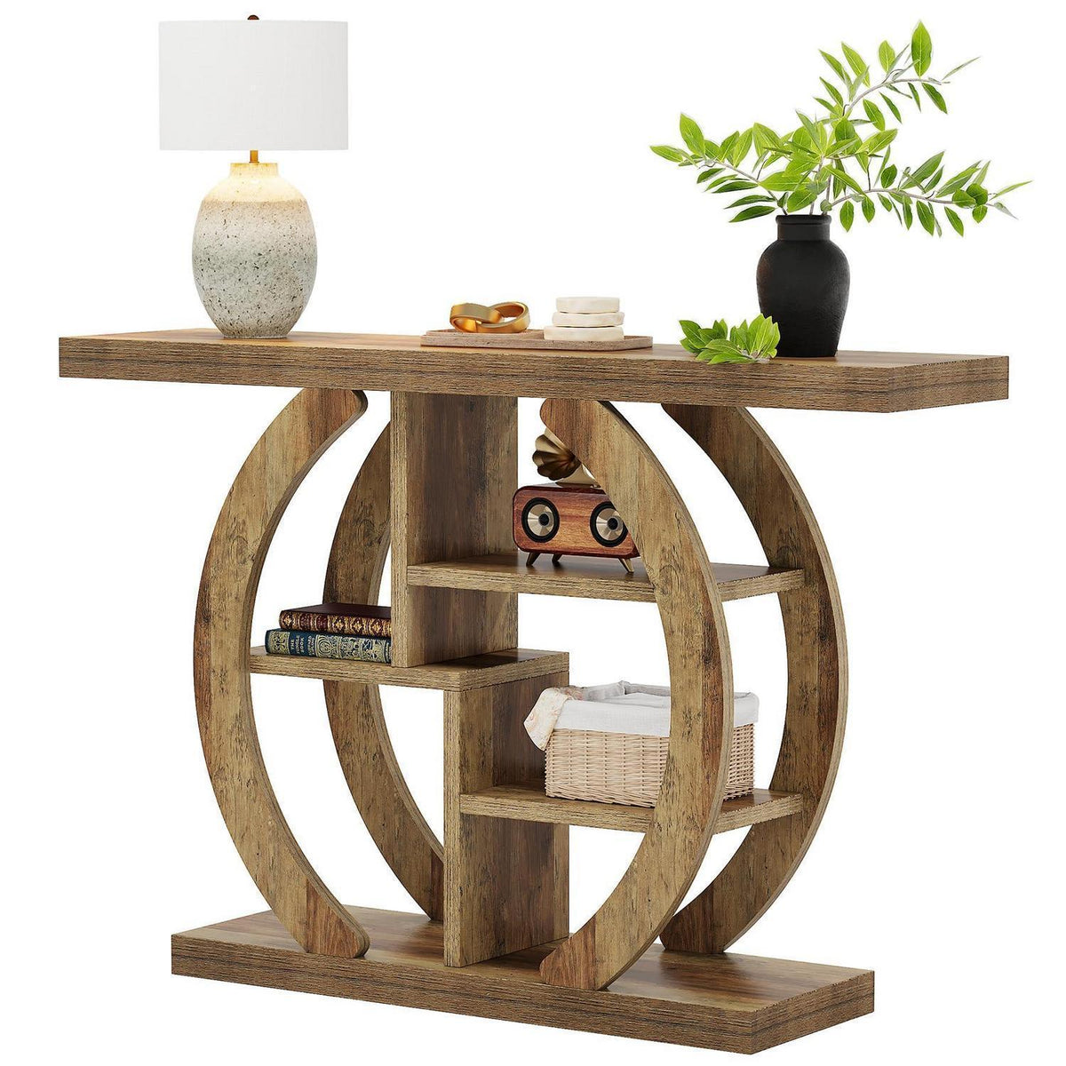Konsolentisch 108 cm mit Regalen – Holzoptik Eiche Braun