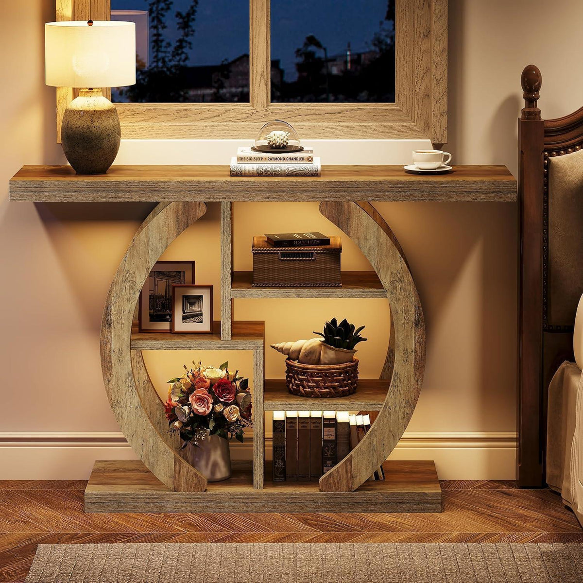 Konsolentisch 108 cm mit Regalen – Holzoptik Eiche Braun
