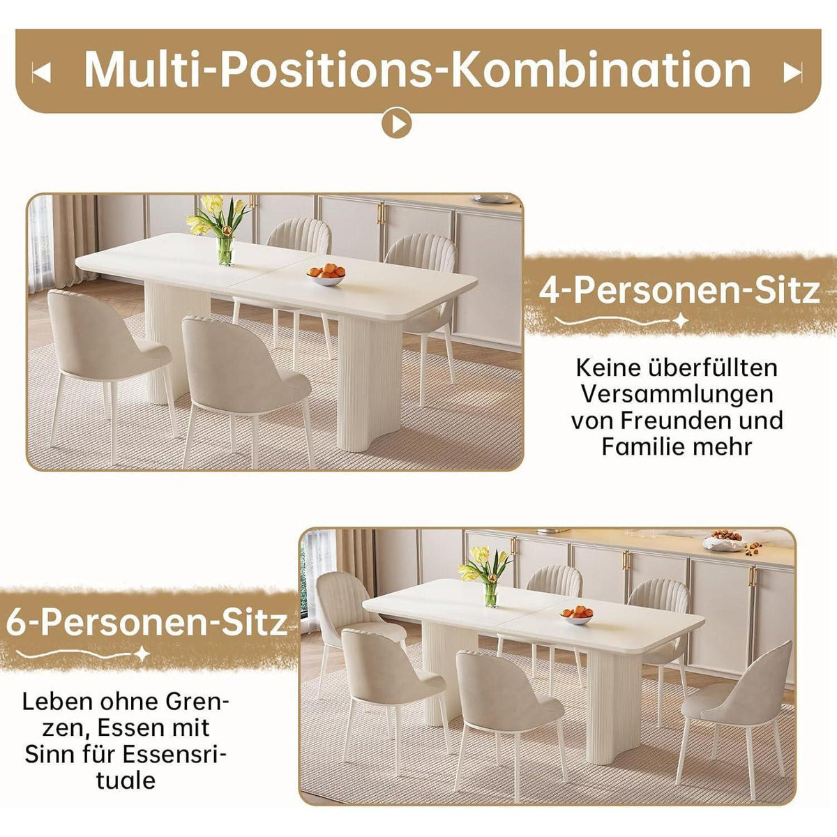 Weißer Esstisch Set mit 6 gepolsterten Stühlen – Modernes Design