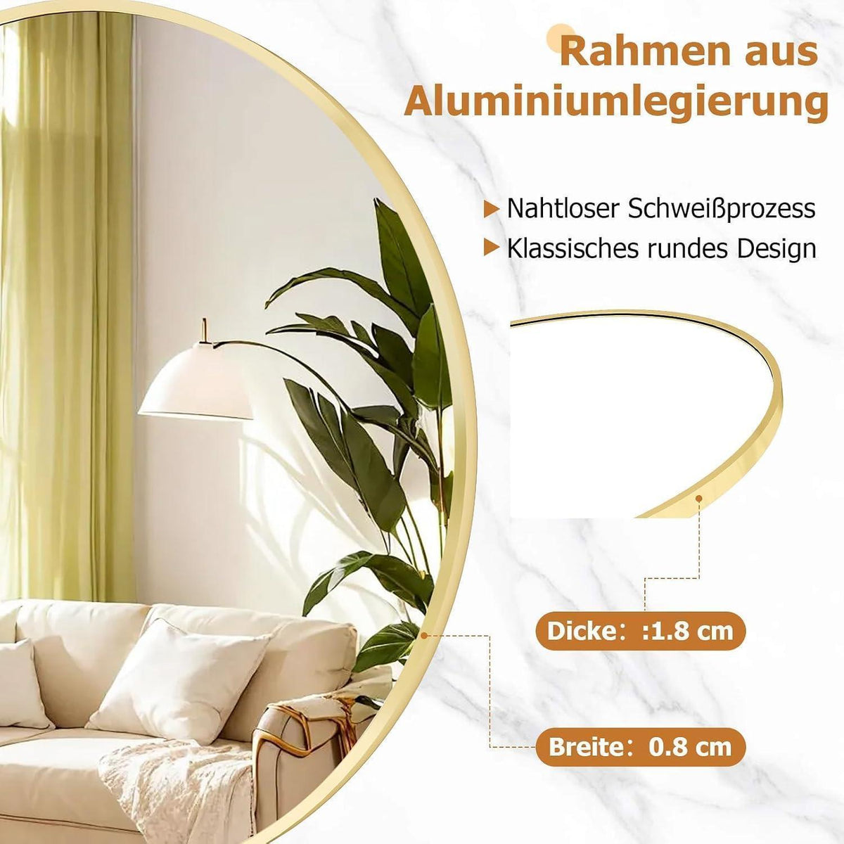 Runder Wandspiegel 120cm Gold – Moderner Badezimmer Spiegel