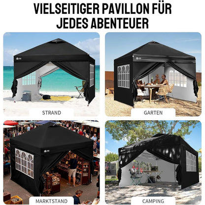 3x3m Faltpavillon wasserdicht mit Seitenwänden & UV-Schutz
