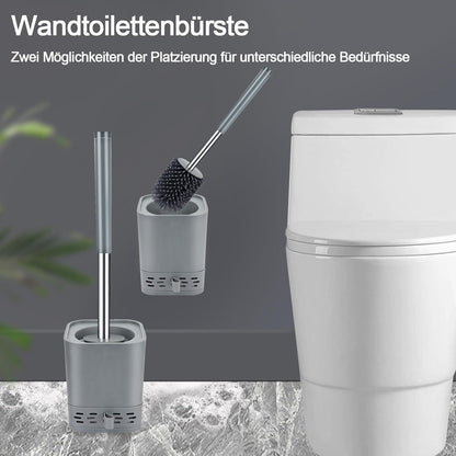 Silikon Klobürste mit Behälter, Wandmontage & Stehen, Grau