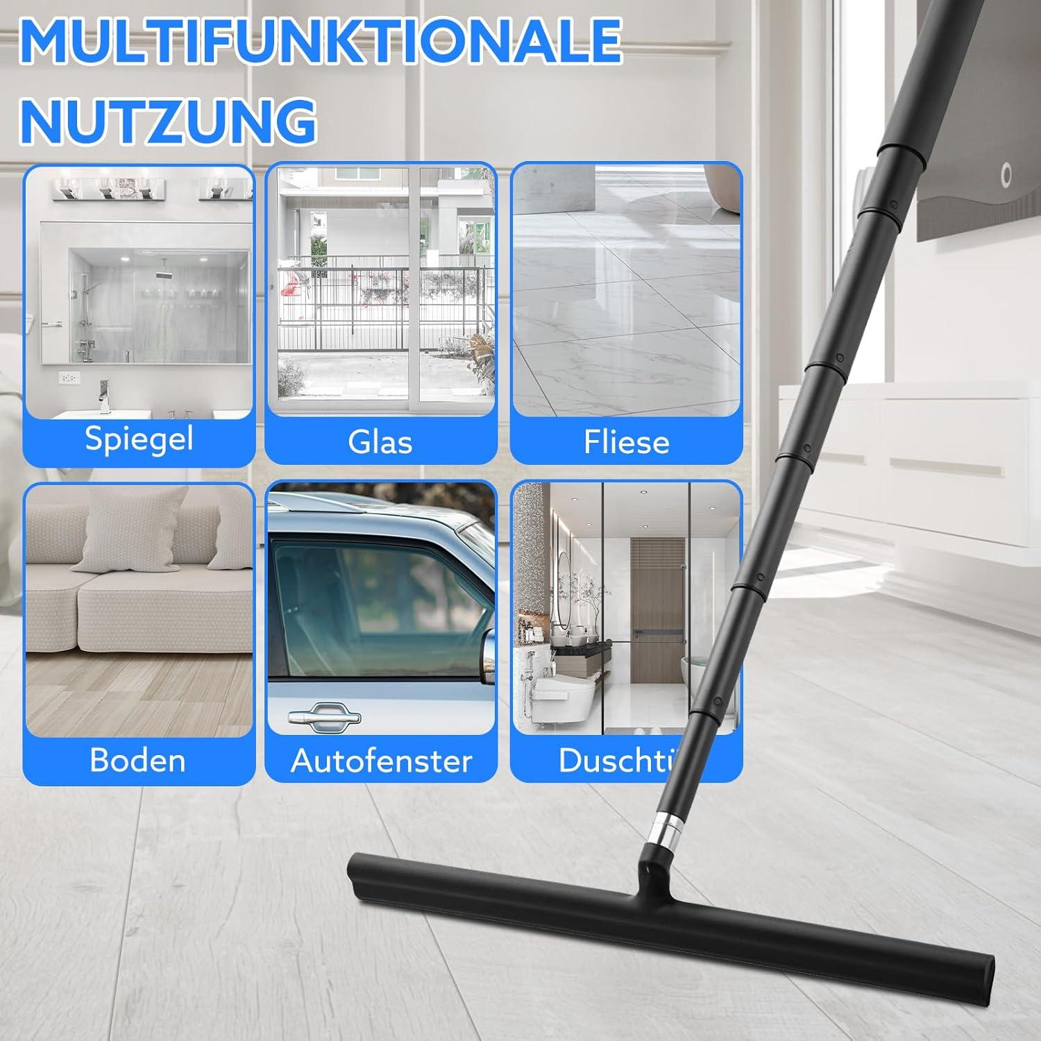 Duschabzieher Ausziehbar Schwarz 33-146 cm Silikon Teleskopstiel Halterung Tuchbezug